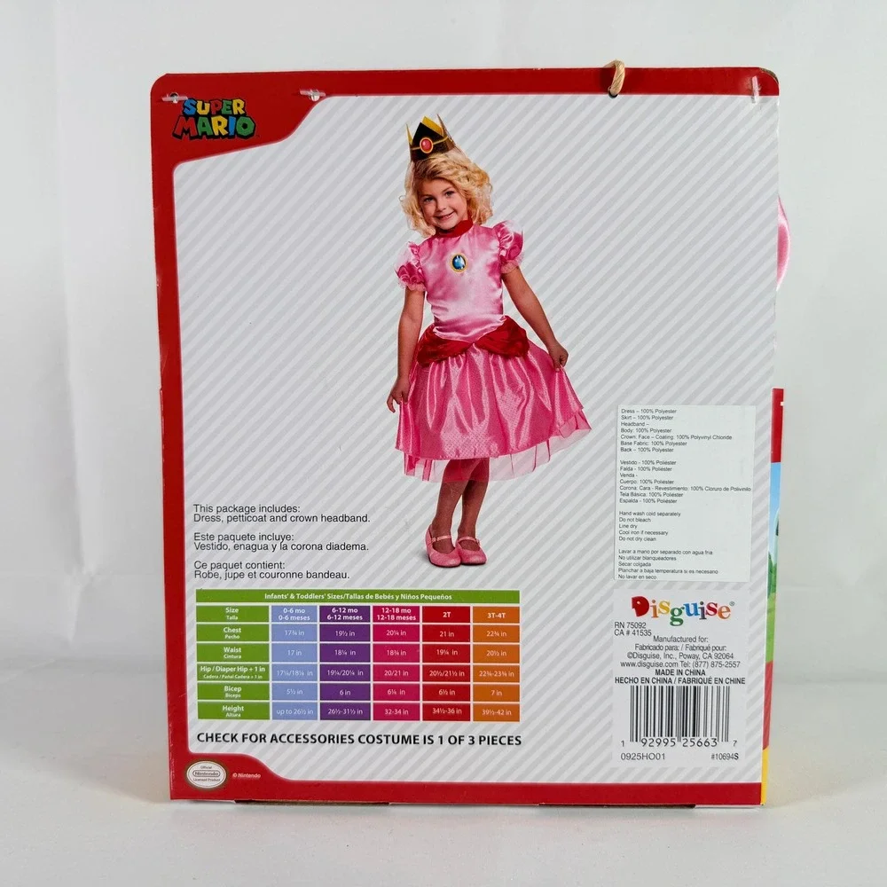 Nintendo Super Mario Princess Peach Costume Toddler Girls 2T Dress Headband